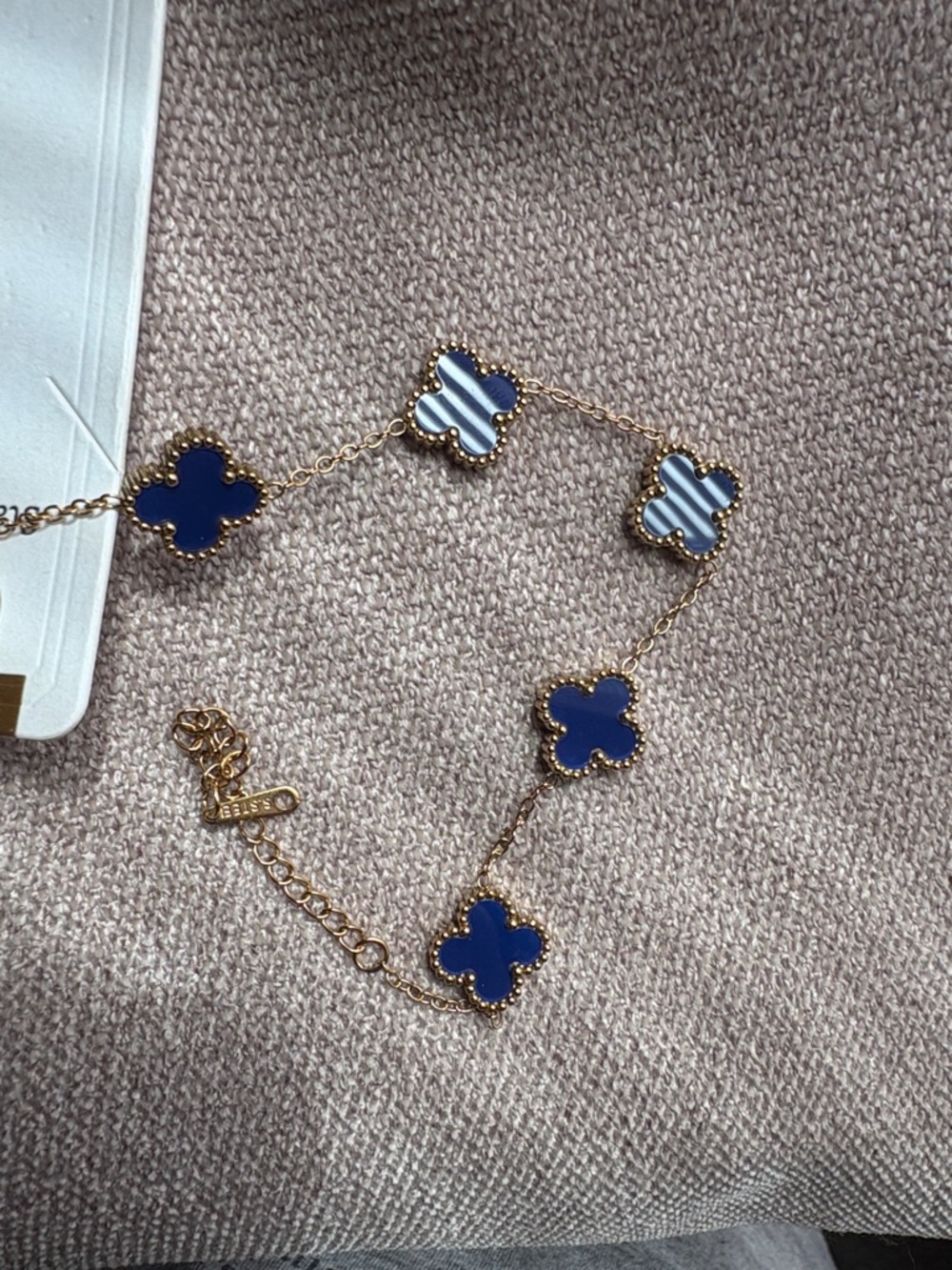 Blue Clover Link Bracelet with Gold Accents